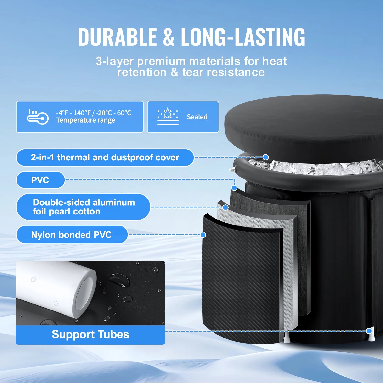 Ice Bath Tub Cold Water Therapy Plunge Tub for Athletes Portable Outdoor Ice Barrel Plunge Pool Inflatable Ice Bathtub
