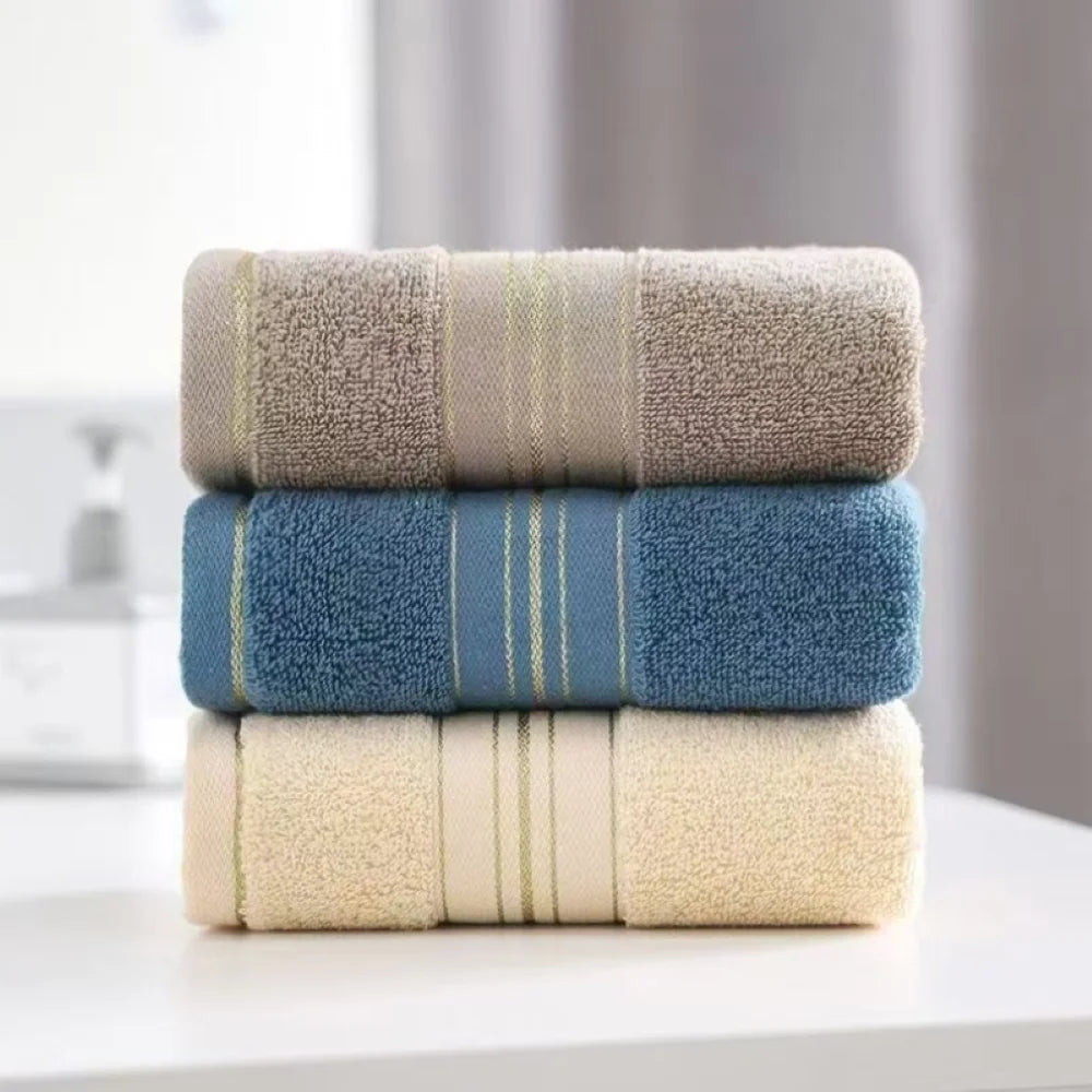 100% Cotton Towels 35X75Cm Set of 3 Ultra Absorbent Quick Dry with Gold Thread Decoration Versatile for Bedroom Bathroom Kitchen Spa Gym
