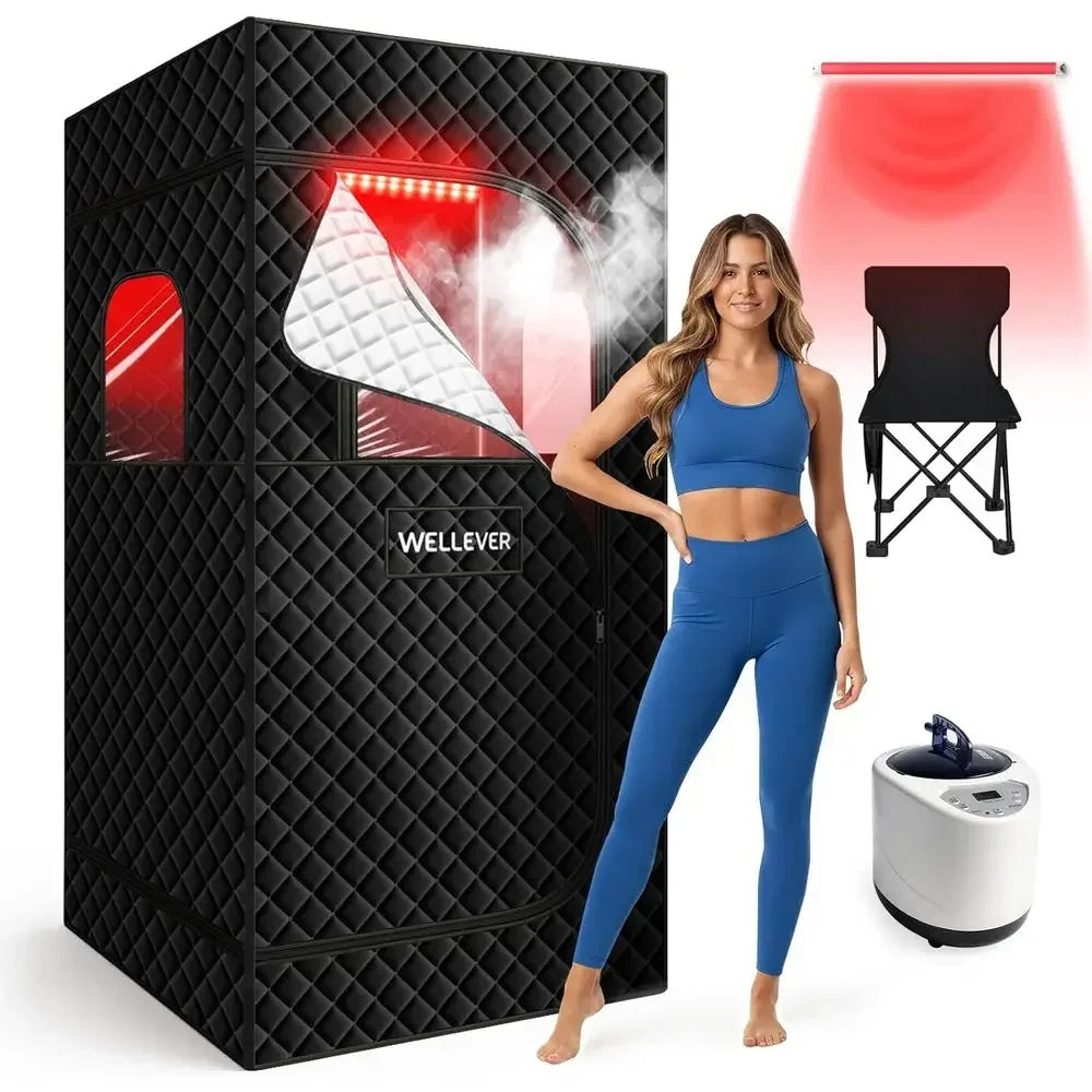 Portable Home Sauna Tent with Red Light Therapy, Quick Heat, Easy Setup, 2.5L Steamer, 2.6' X 2.6' X 5.9'