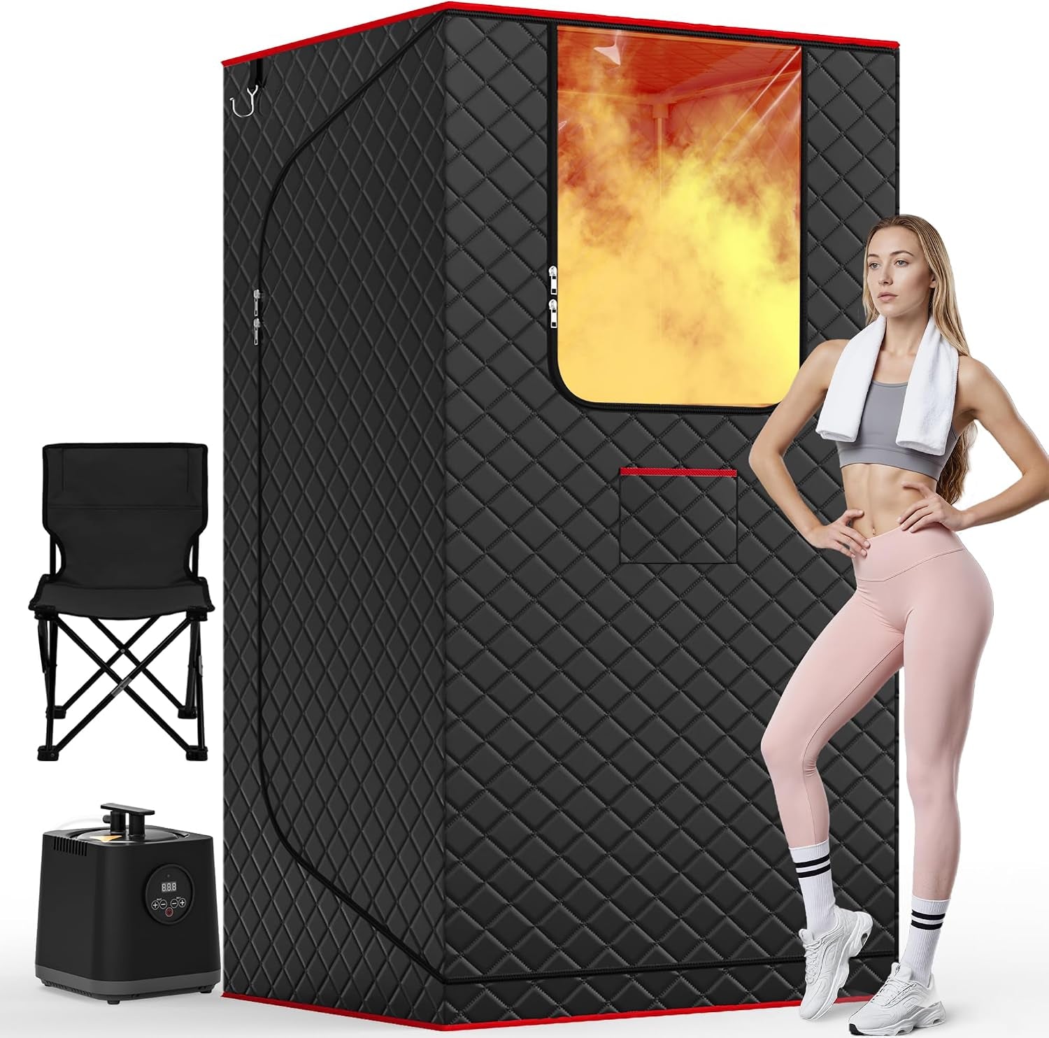 Upgraded Portable Steam Sauna for Home,Jet Black | Sauna Tent with 3L/1200W Steamer, XL Foldable and Remote Control, 99-Min Timer & 15 Power Levels, 2.6' X 2.6' X 5.9'
