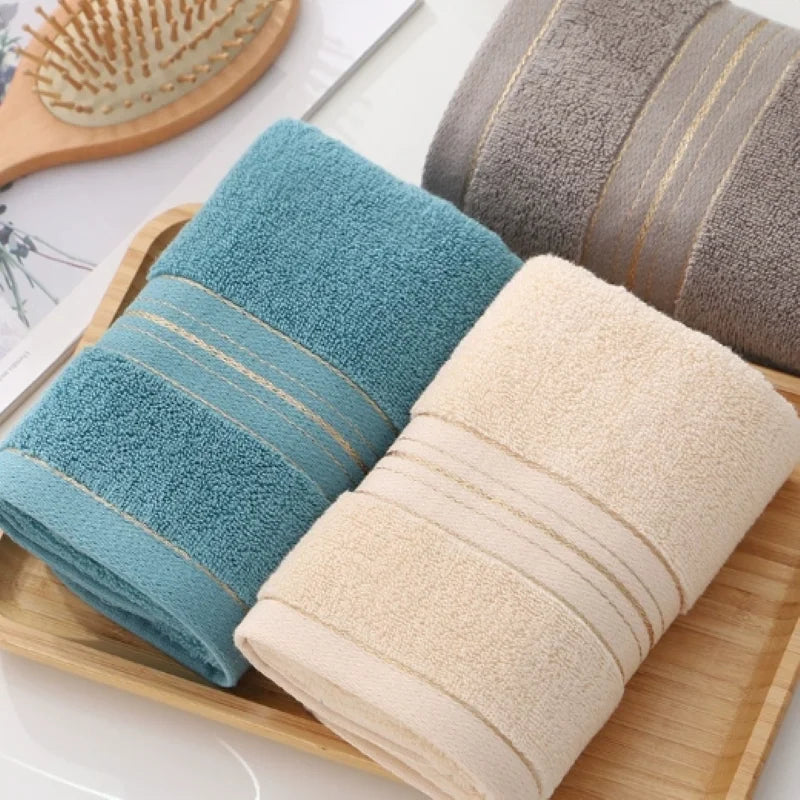 100% Cotton Towels 35X75Cm Set of 3 Ultra Absorbent Quick Dry with Gold Thread Decoration Versatile for Bedroom Bathroom Kitchen Spa Gym