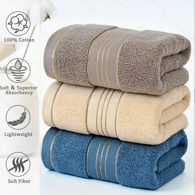 100% Cotton Towels 35X75Cm Set of 3 Ultra Absorbent Quick Dry with Gold Thread Decoration Versatile for Bedroom Bathroom Kitchen Spa Gym