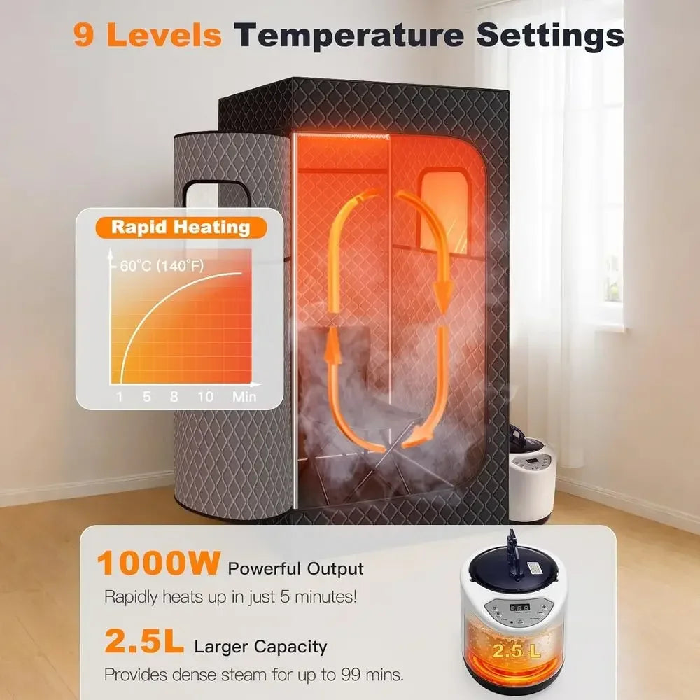 Portable Home Sauna Tent with Red Light Therapy, Quick Heat, Easy Setup, 2.5L Steamer, 2.6' X 2.6' X 5.9'