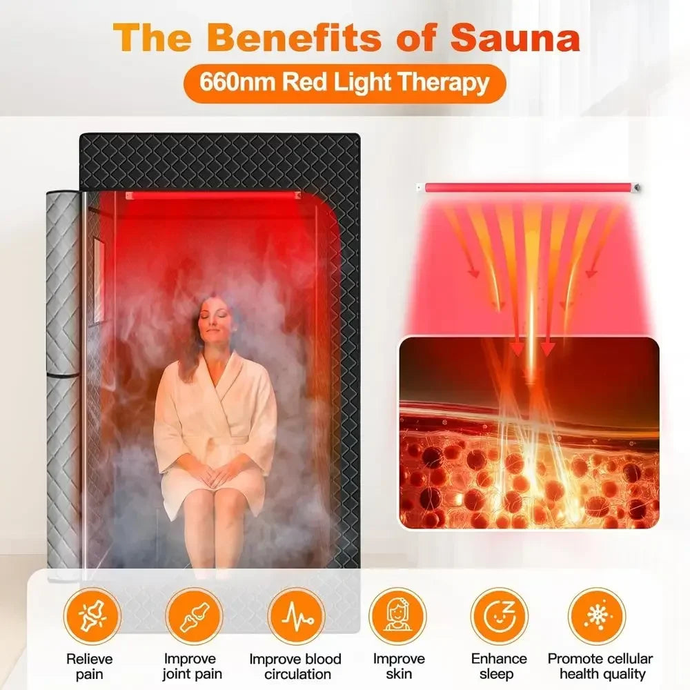 Portable Home Sauna Tent with Red Light Therapy, Quick Heat, Easy Setup, 2.5L Steamer, 2.6' X 2.6' X 5.9'
